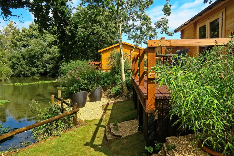 Lodge deck beside the pond
