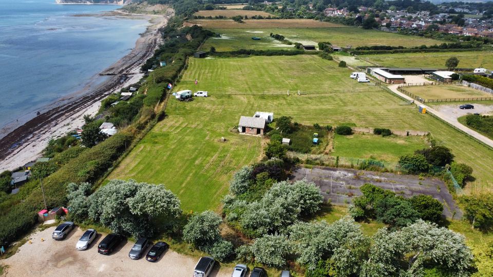 Fields and car park from above