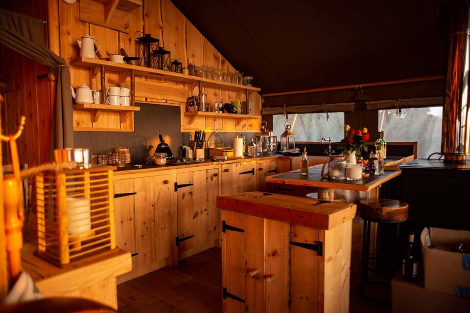Wooden kitchen in the safari lodge