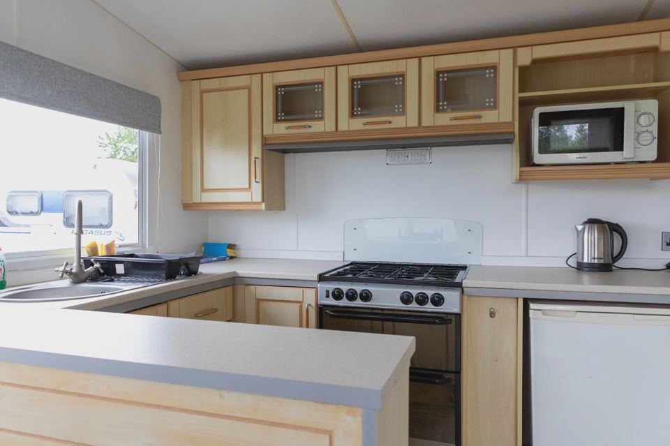 Caravan kitchen and dining area