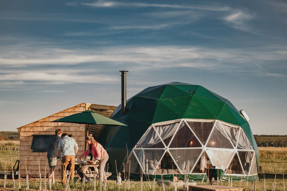 Geodesic dome with cabin