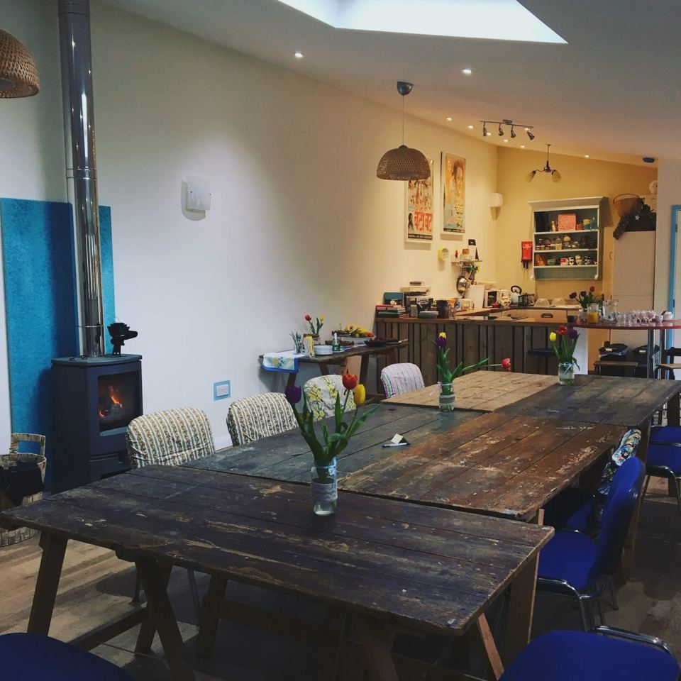 Kitchen and long dining table