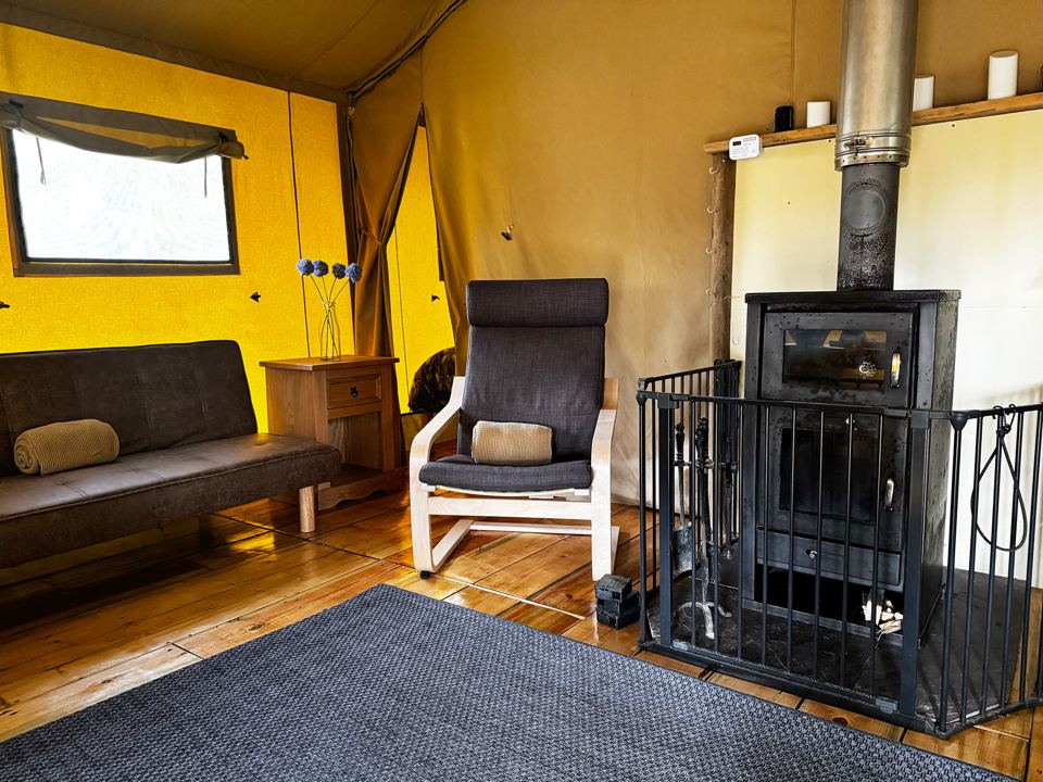 Lounge with wood burner