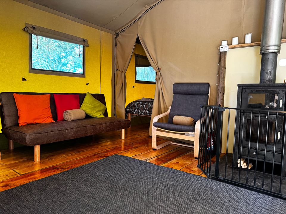 Sofa beside the wood burner