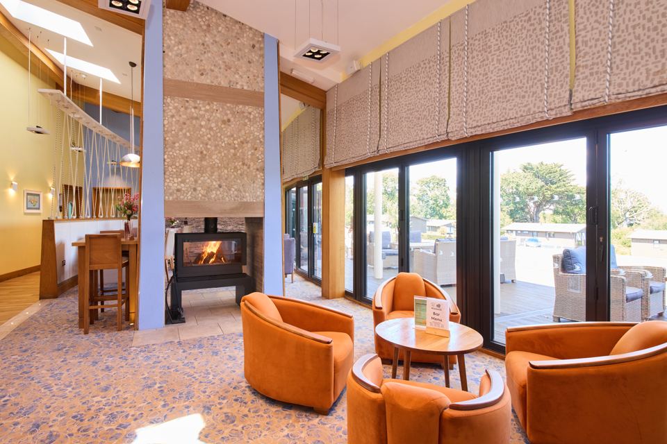 Bar lounge with log burner